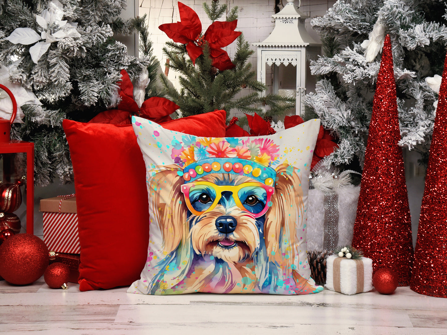 Yorkshire Terrier Hippie Dawg Throw Pillow