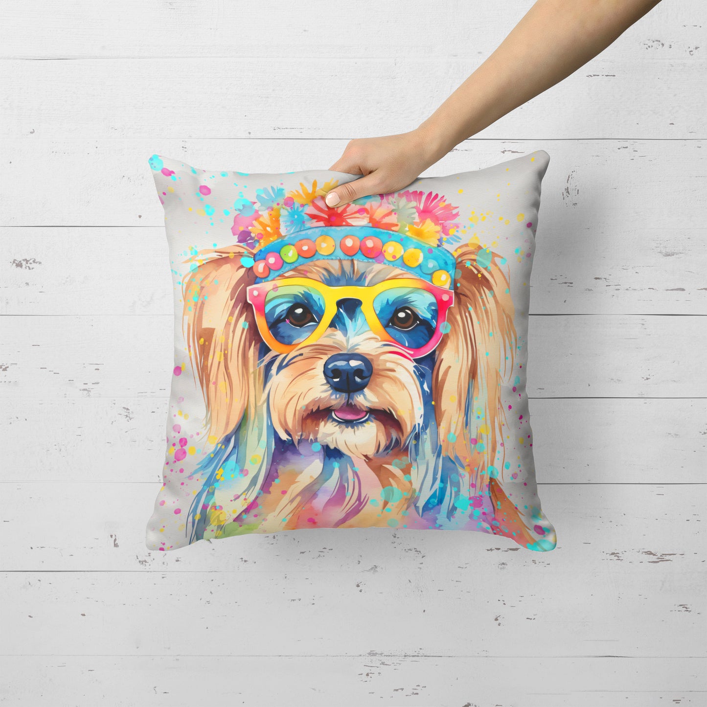 Yorkshire Terrier Hippie Dawg Throw Pillow