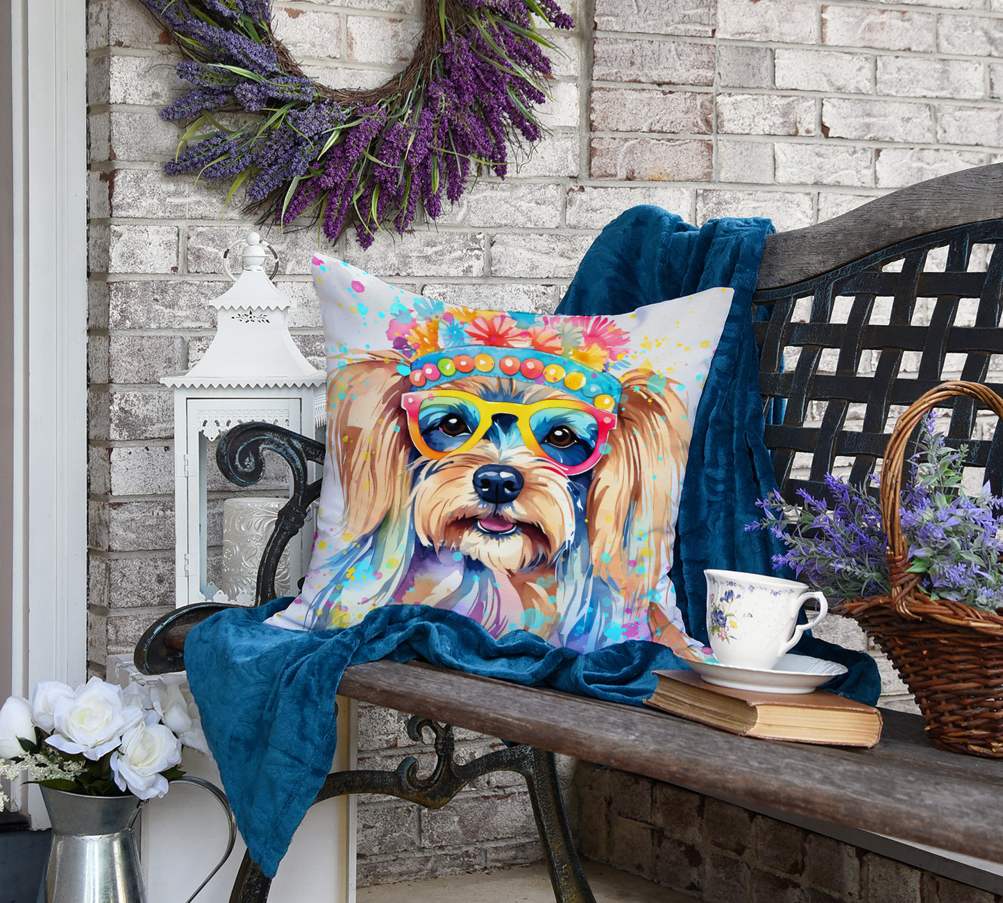 Yorkshire Terrier Hippie Dawg Throw Pillow