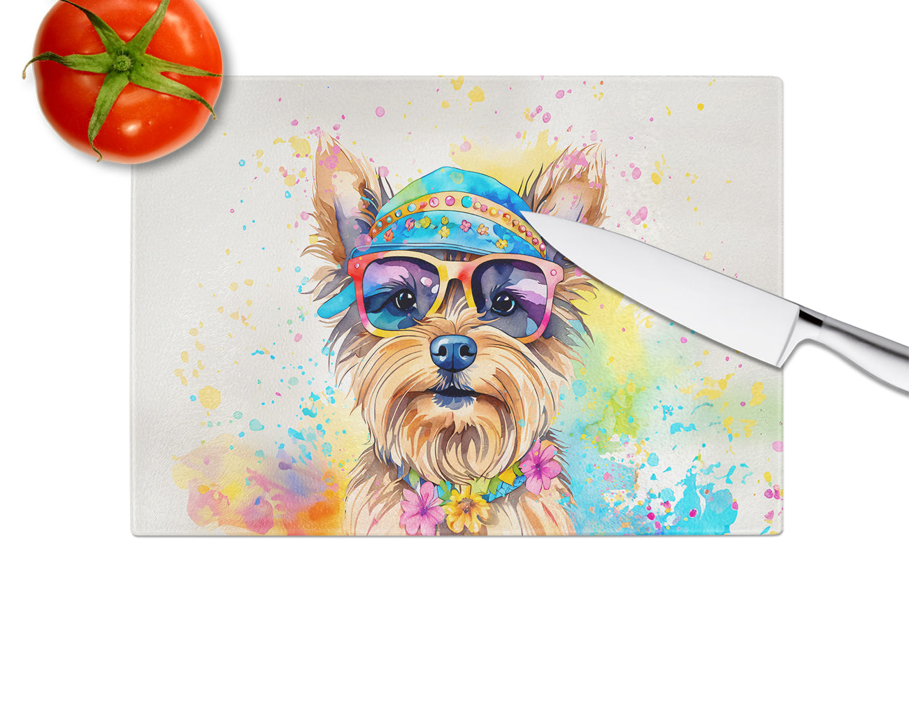 Yorkshire Terrier Hippie Dawg Glass Cutting Board