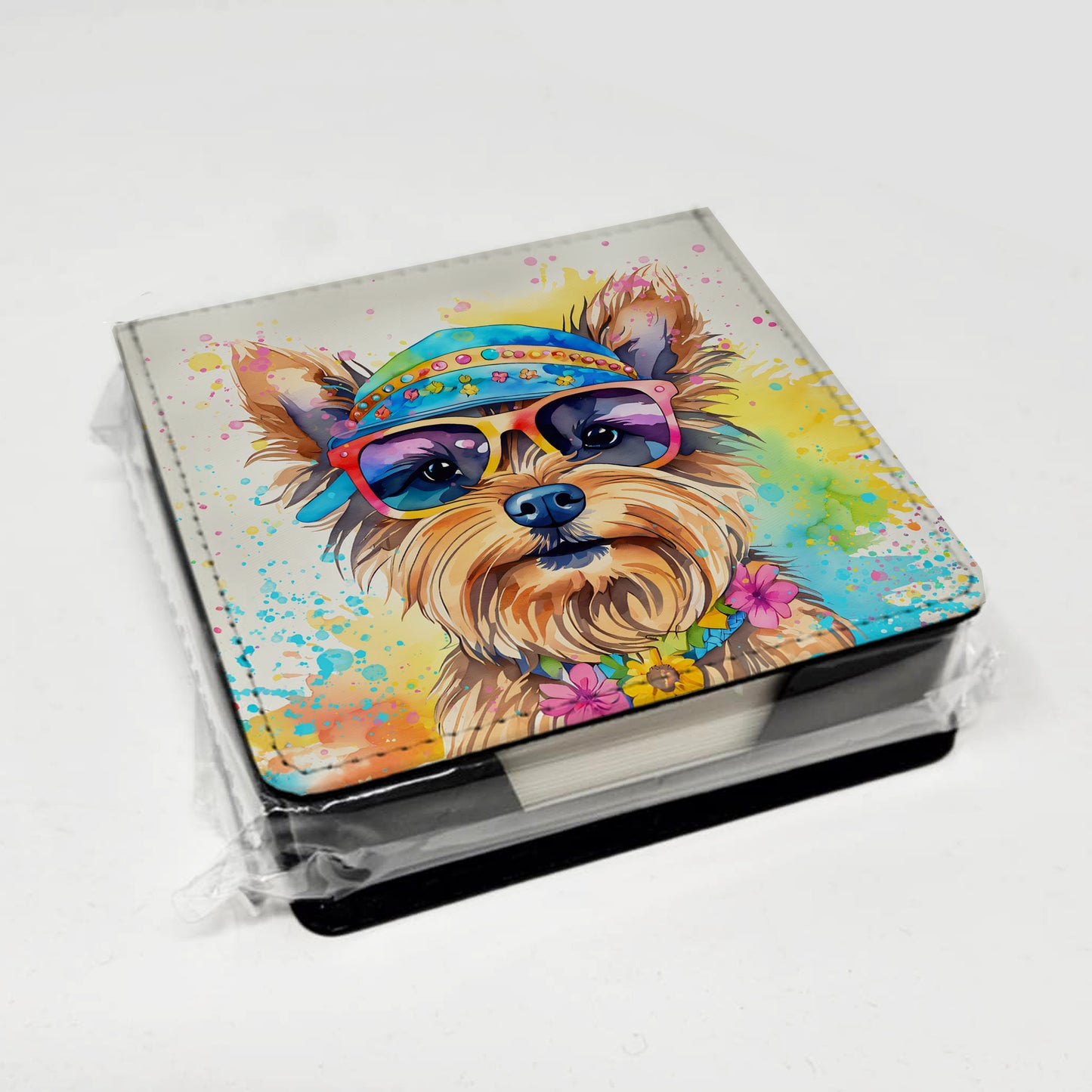 Yorkshire Terrier Hippie Dawg PU Leather Note Paper Holder