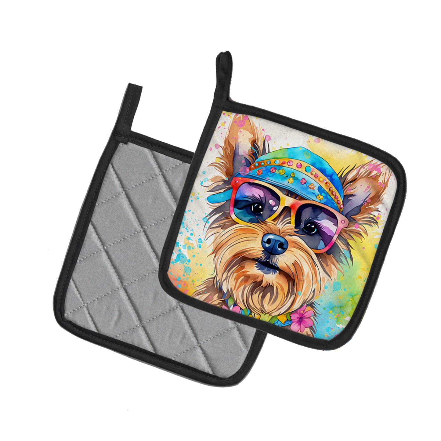 Yorkshire Terrier Hippie Dawg Pair of Pot Holders