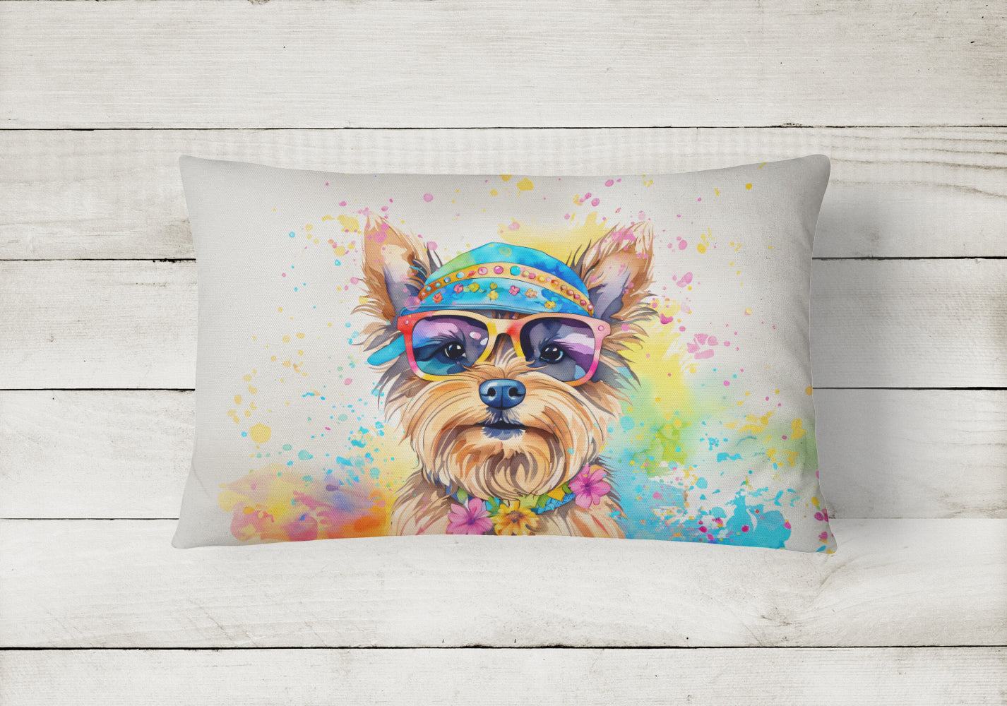 Yorkshire Terrier Hippie Dawg Throw Pillow