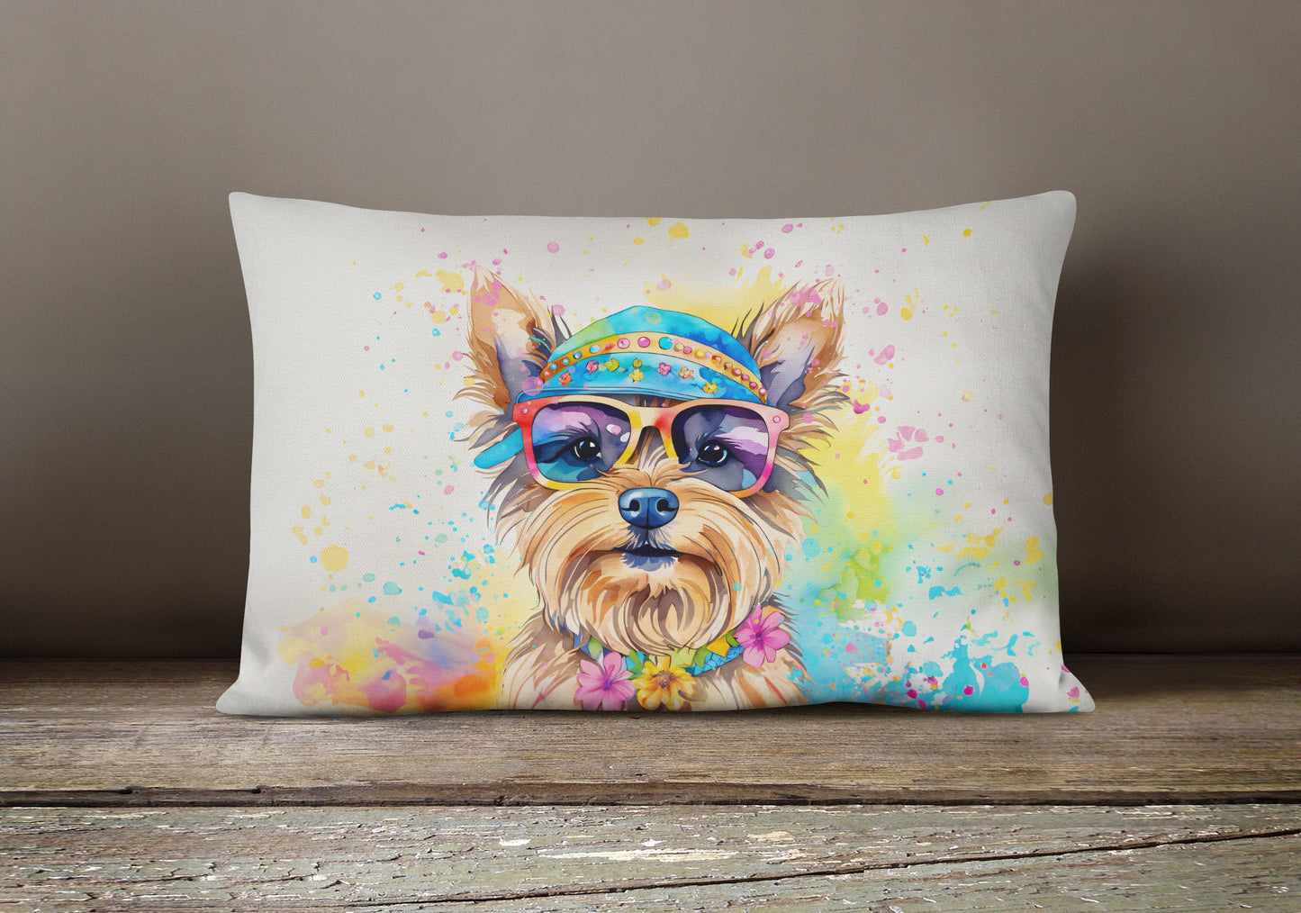 Yorkshire Terrier Hippie Dawg Throw Pillow