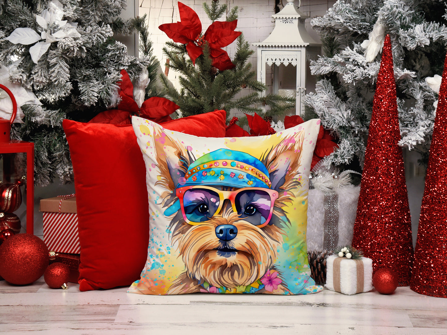 Yorkshire Terrier Hippie Dawg Throw Pillow