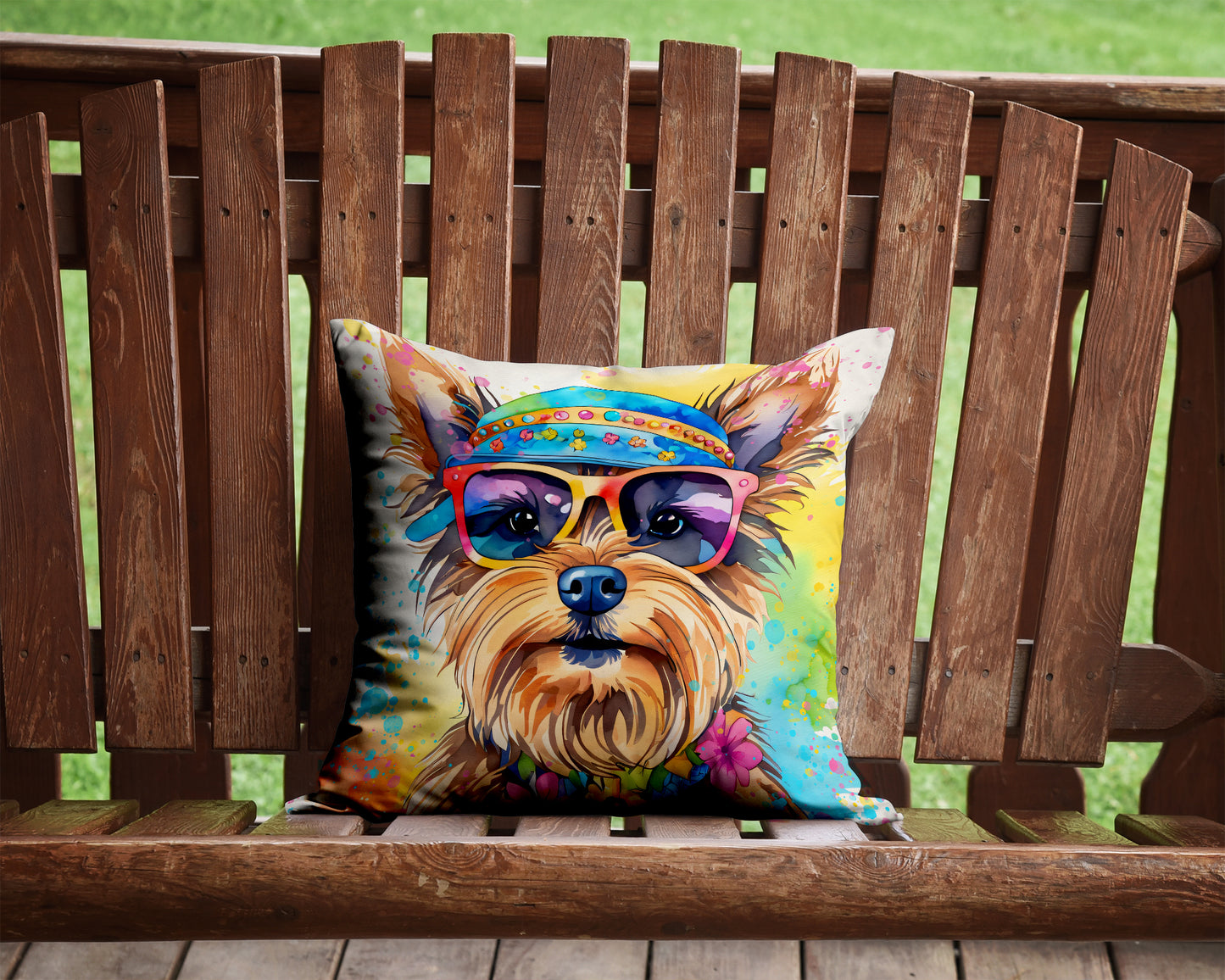 Yorkshire Terrier Hippie Dawg Throw Pillow