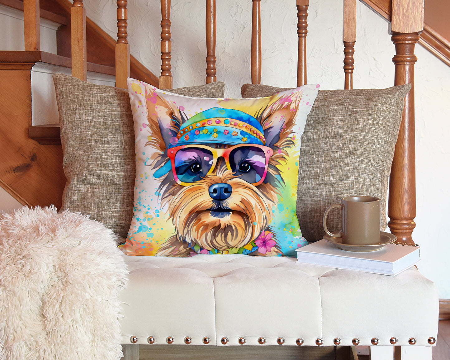 Yorkshire Terrier Hippie Dawg Throw Pillow