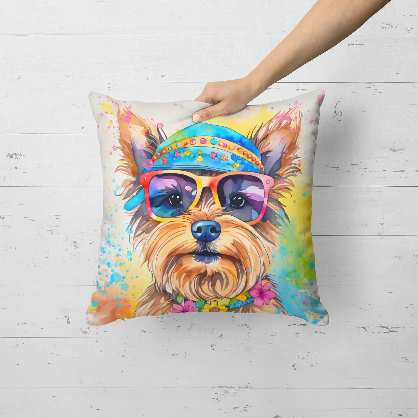 Yorkshire Terrier Hippie Dawg Throw Pillow