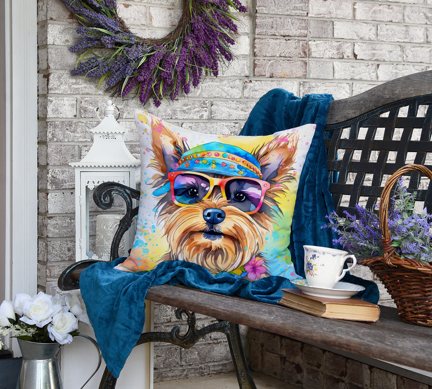 Yorkshire Terrier Hippie Dawg Throw Pillow