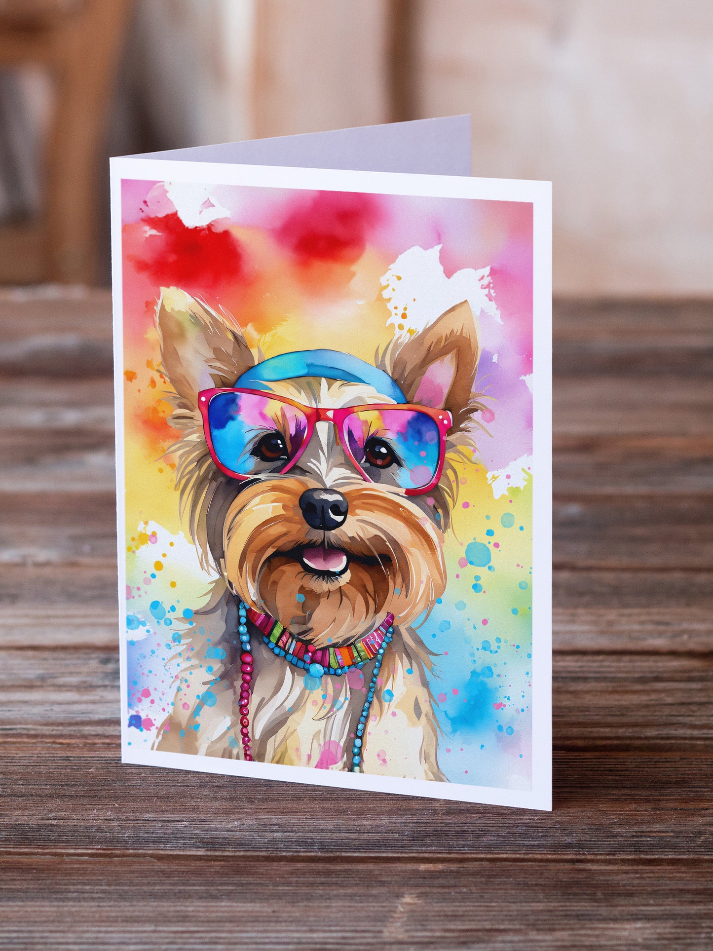 Yorkshire Terrier Hippie Dawg Greeting Cards Pack of 8