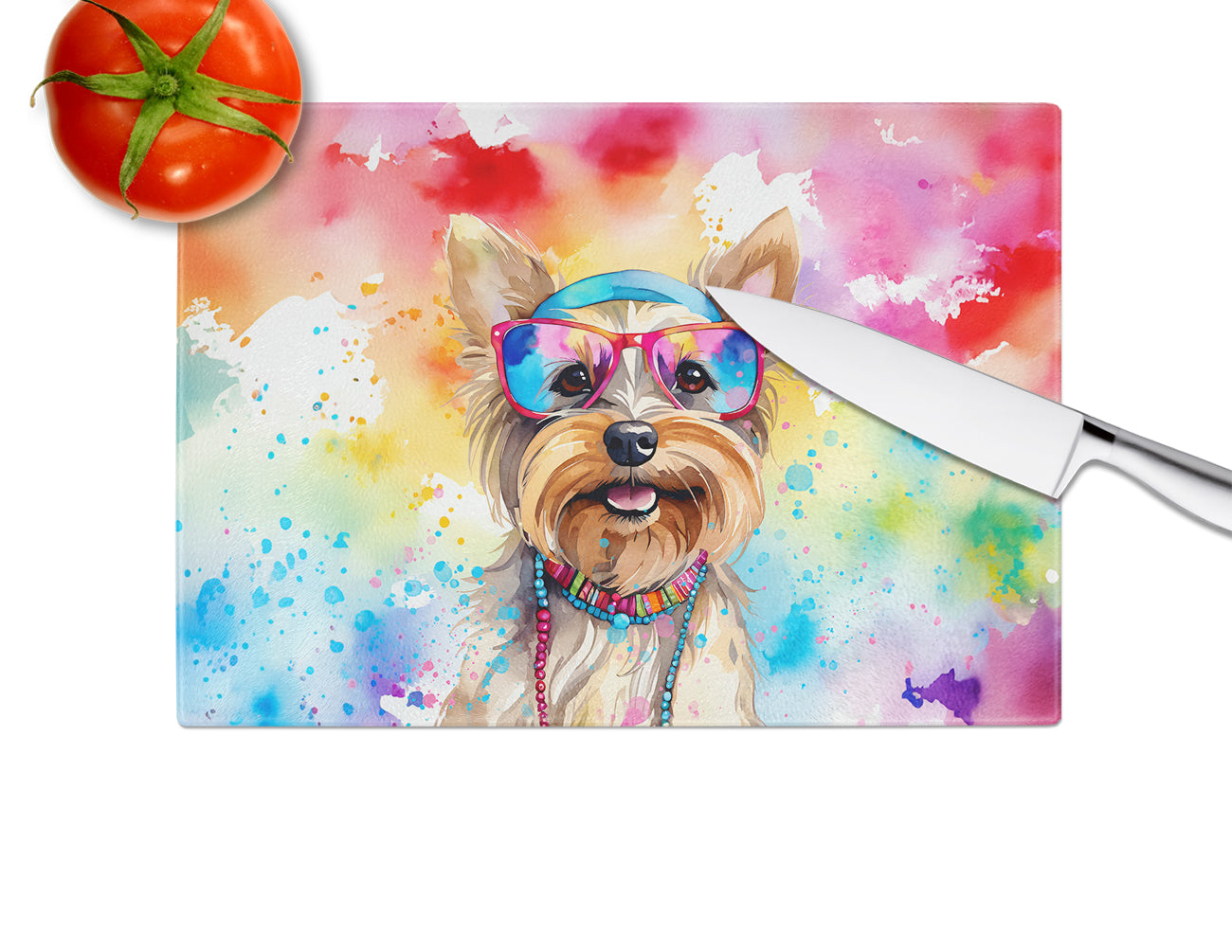 Yorkshire Terrier Hippie Dawg Glass Cutting Board