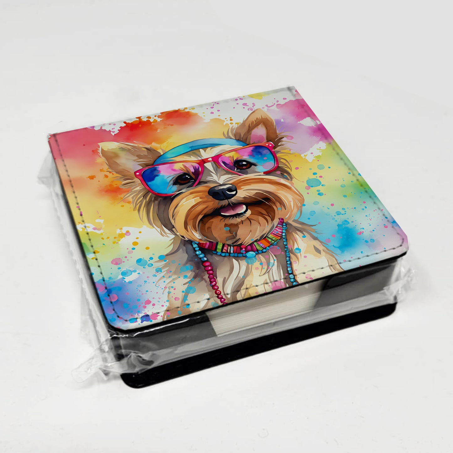 Yorkshire Terrier Hippie Dawg PU Leather Note Paper Holder