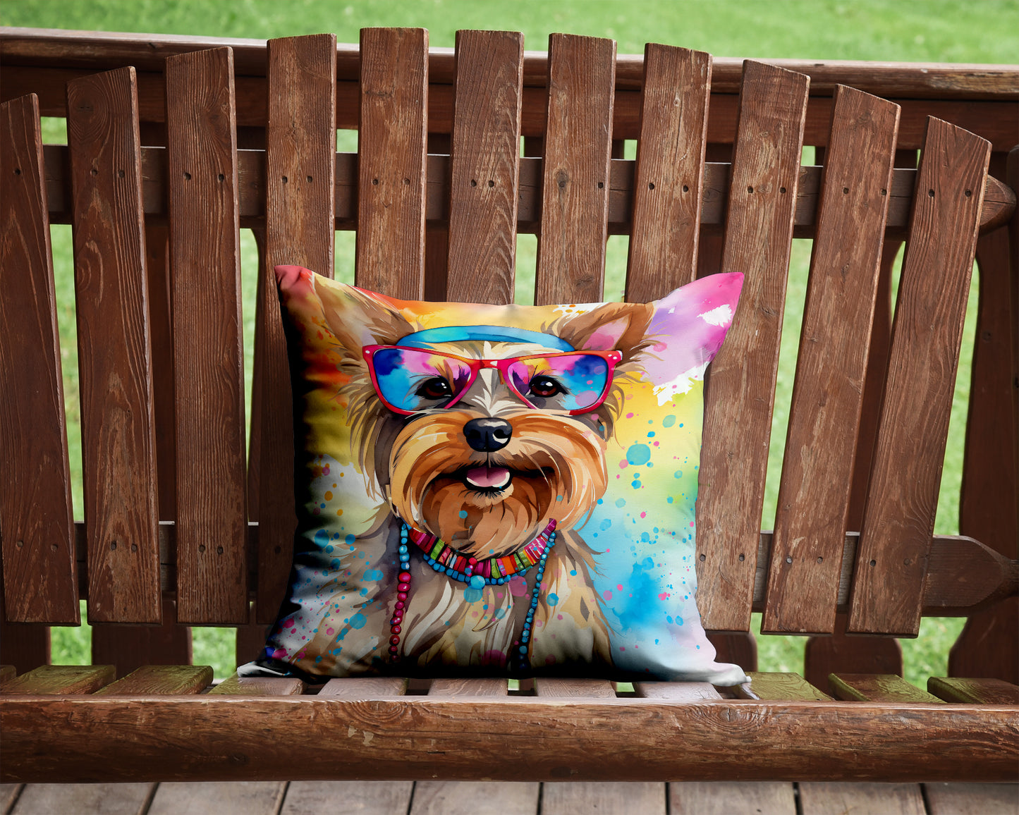 Yorkshire Terrier Hippie Dawg Throw Pillow