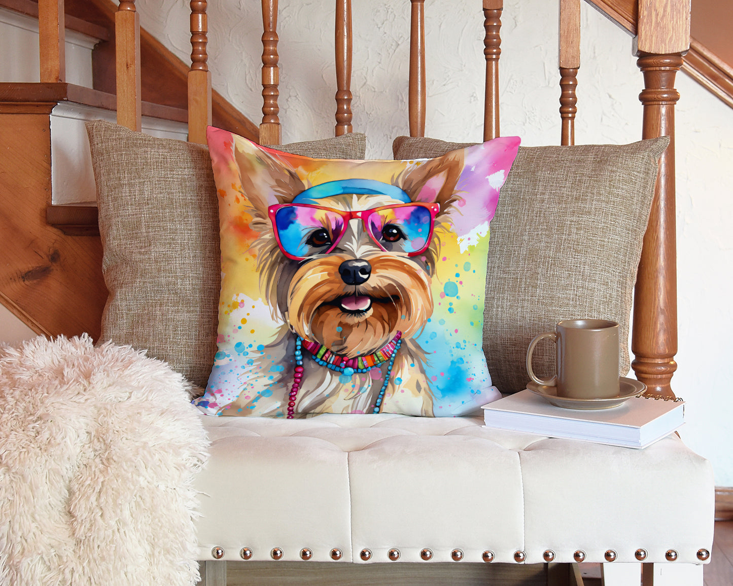 Yorkshire Terrier Hippie Dawg Throw Pillow