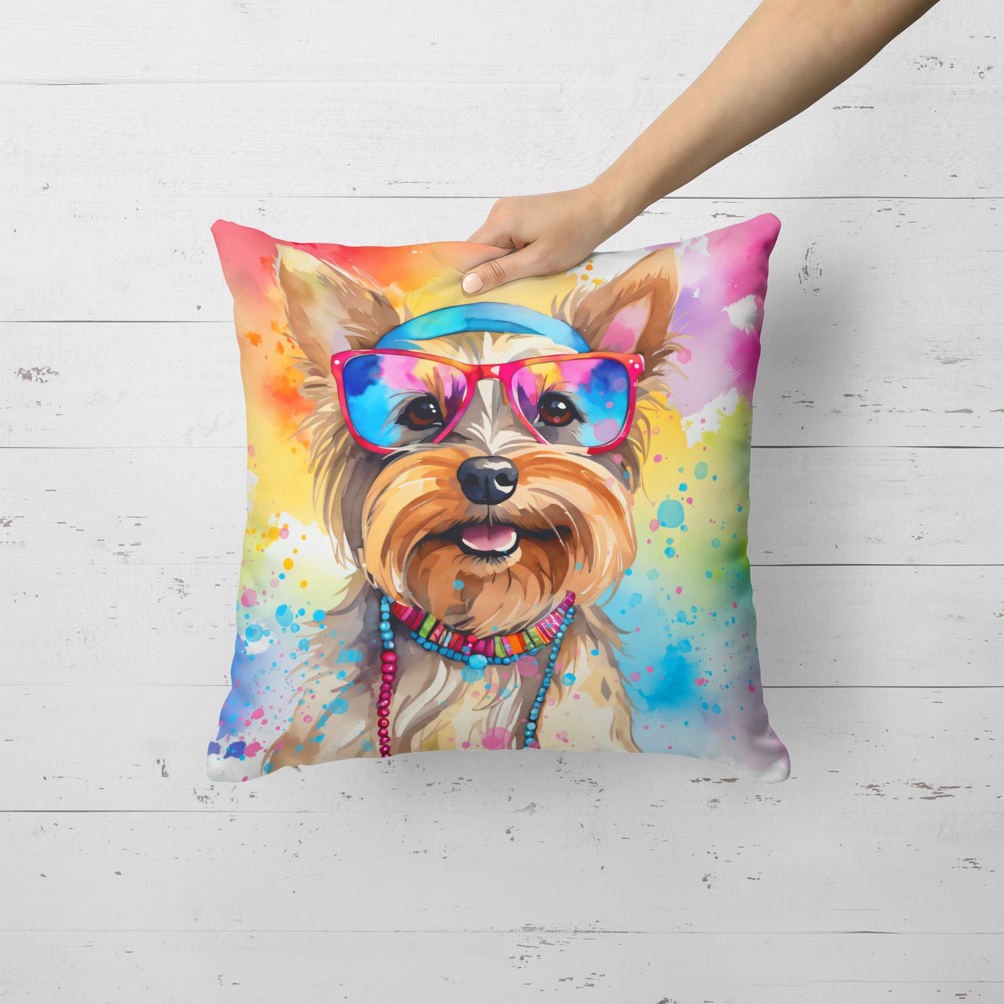 Yorkshire Terrier Hippie Dawg Throw Pillow