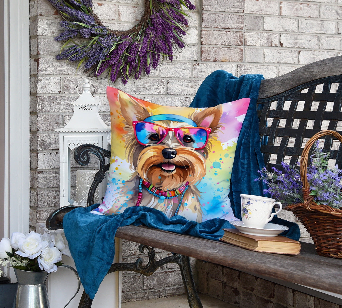 Yorkshire Terrier Hippie Dawg Throw Pillow