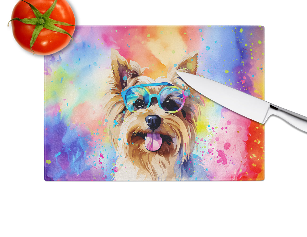 Yorkshire Terrier Hippie Dawg Glass Cutting Board