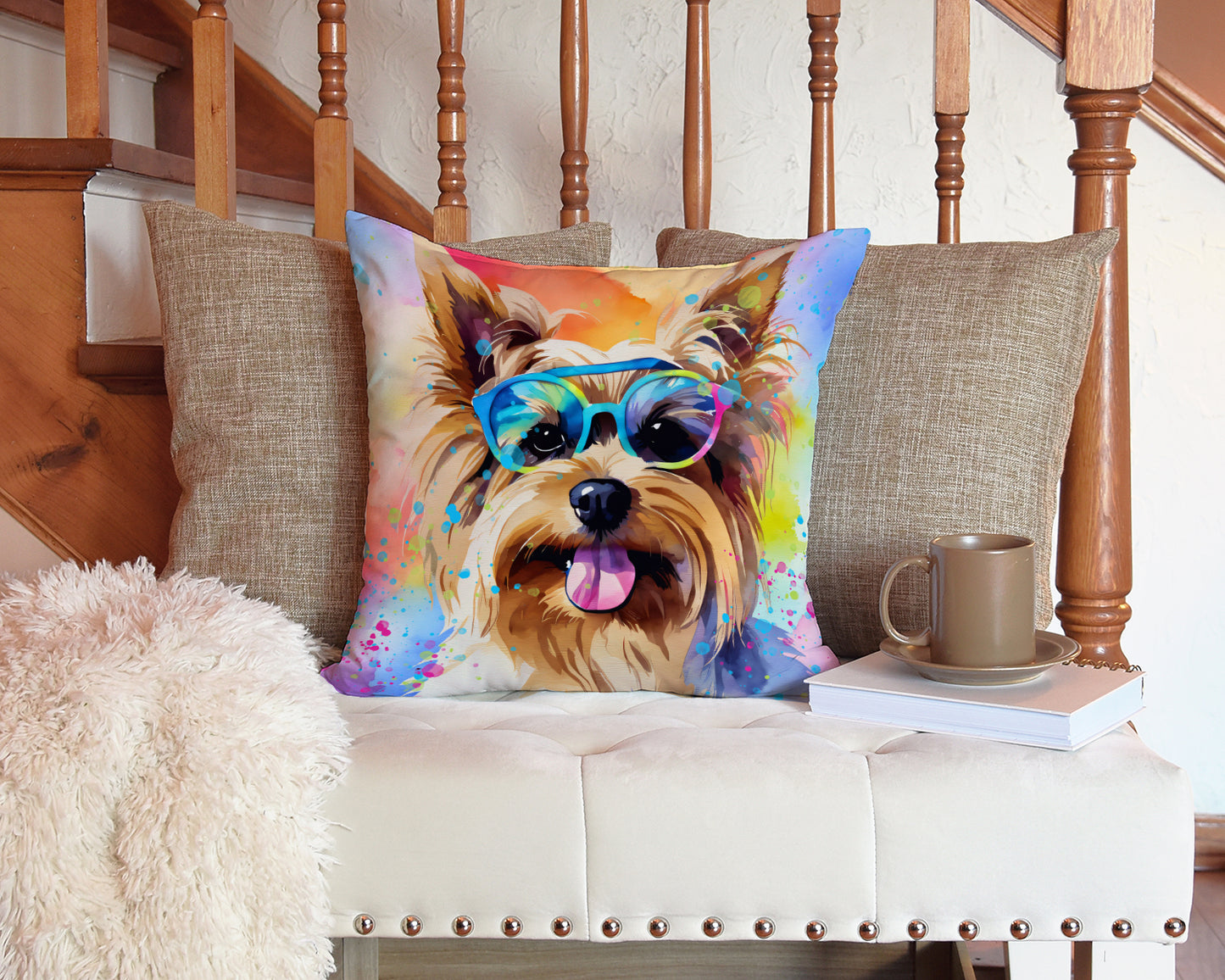 Yorkshire Terrier Hippie Dawg Throw Pillow