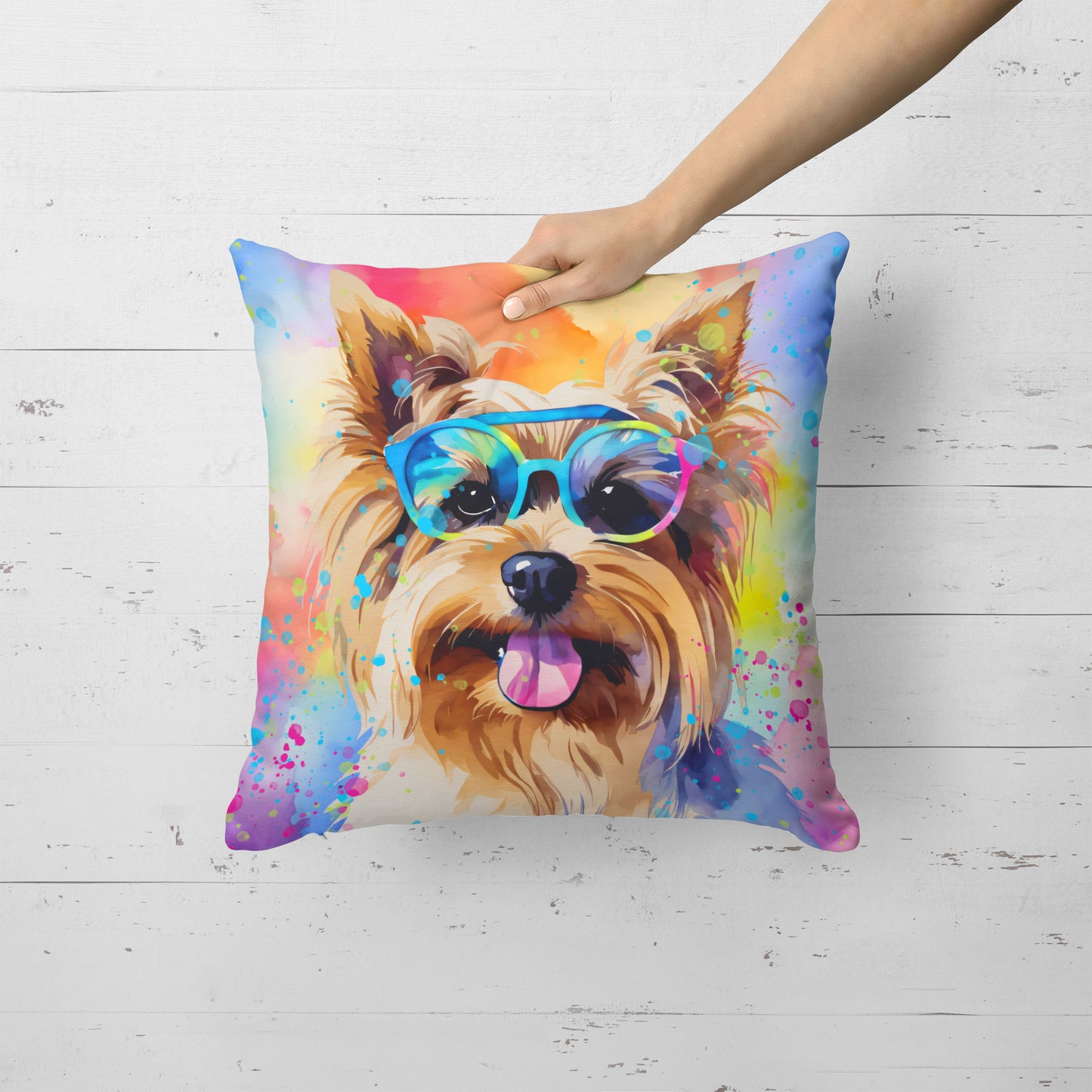 Yorkshire Terrier Hippie Dawg Throw Pillow