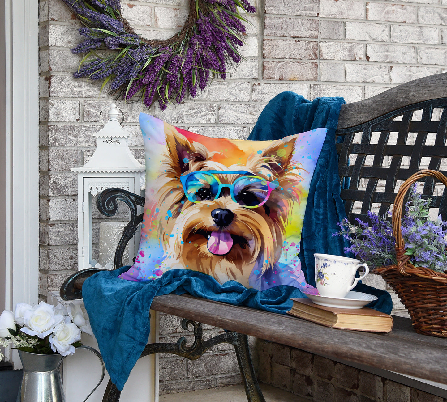 Yorkshire Terrier Hippie Dawg Throw Pillow