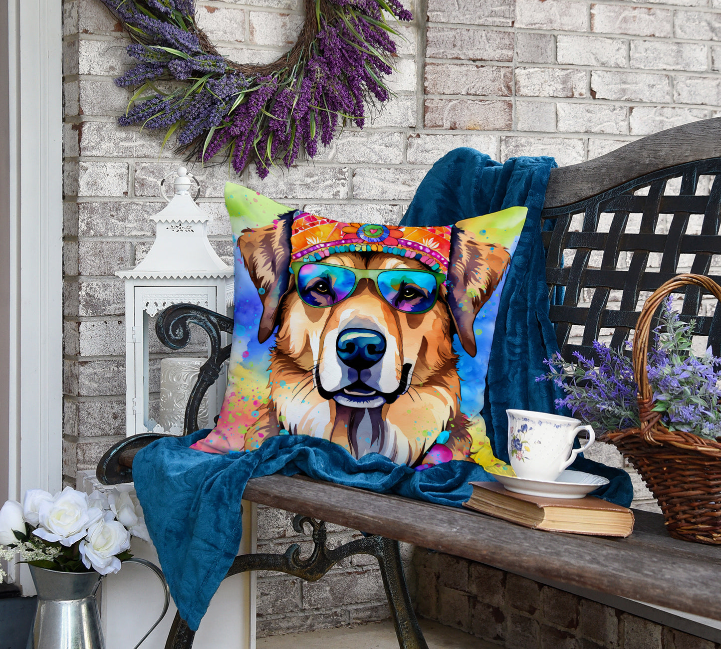 Hippie Dawg Throw Pillow