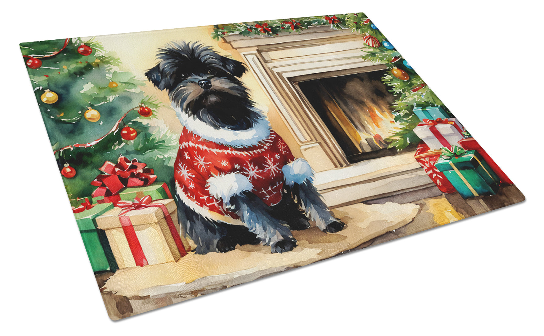 Buy this Affenpinscher Cozy Christmas Glass Cutting Board