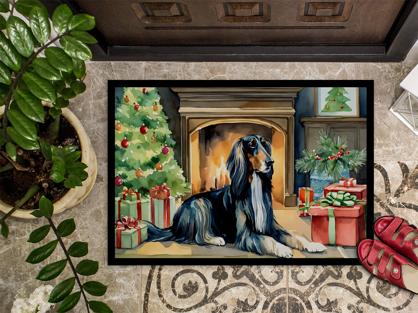 Afghan Hound Cozy Christmas Doormat