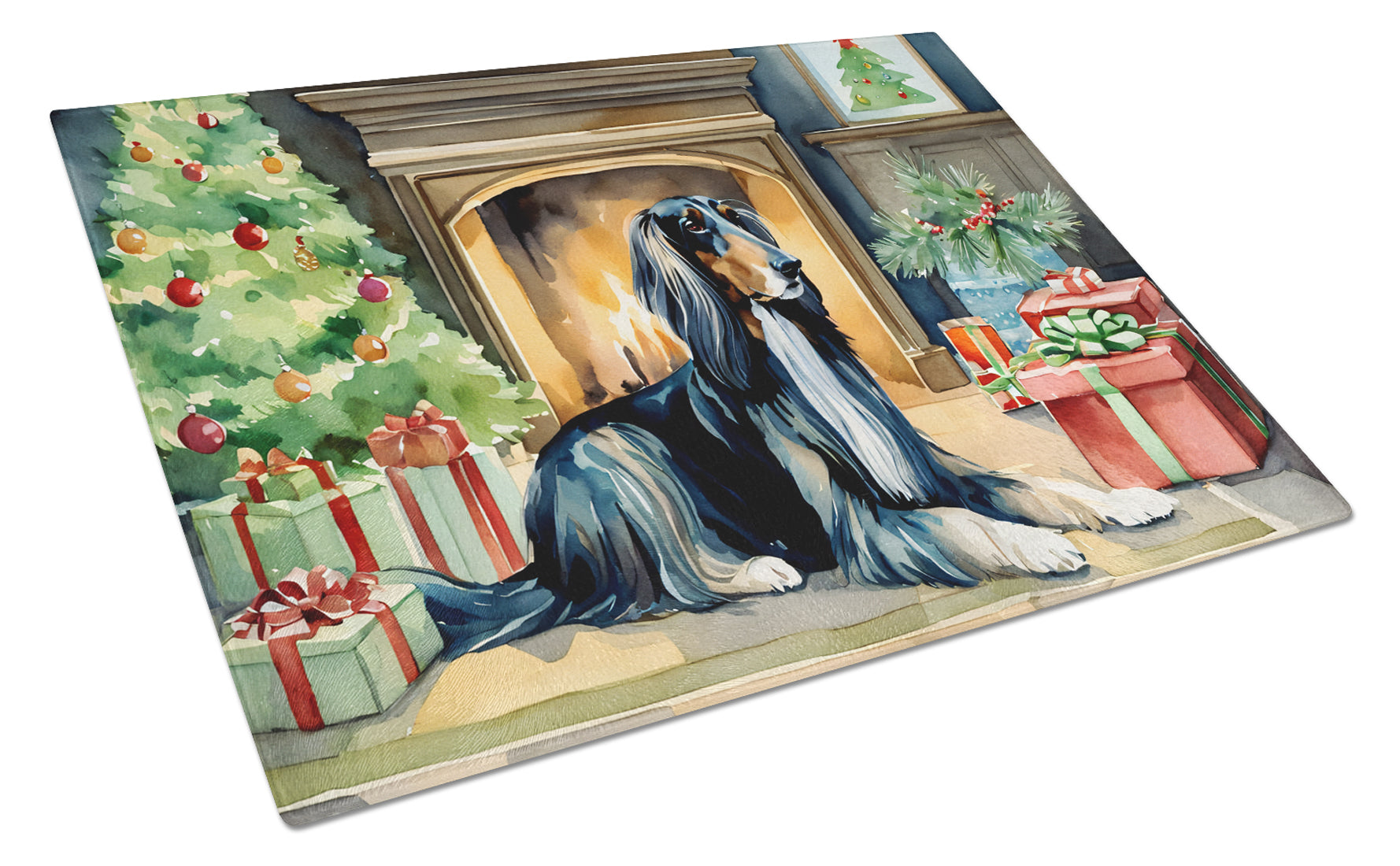 Buy this Afghan Hound Cozy Christmas Glass Cutting Board