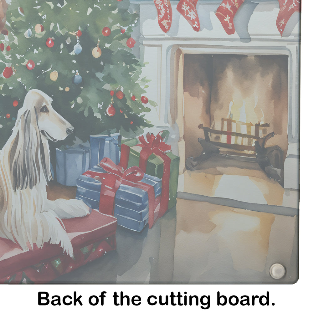 Afghan Hound Cozy Christmas Glass Cutting Board