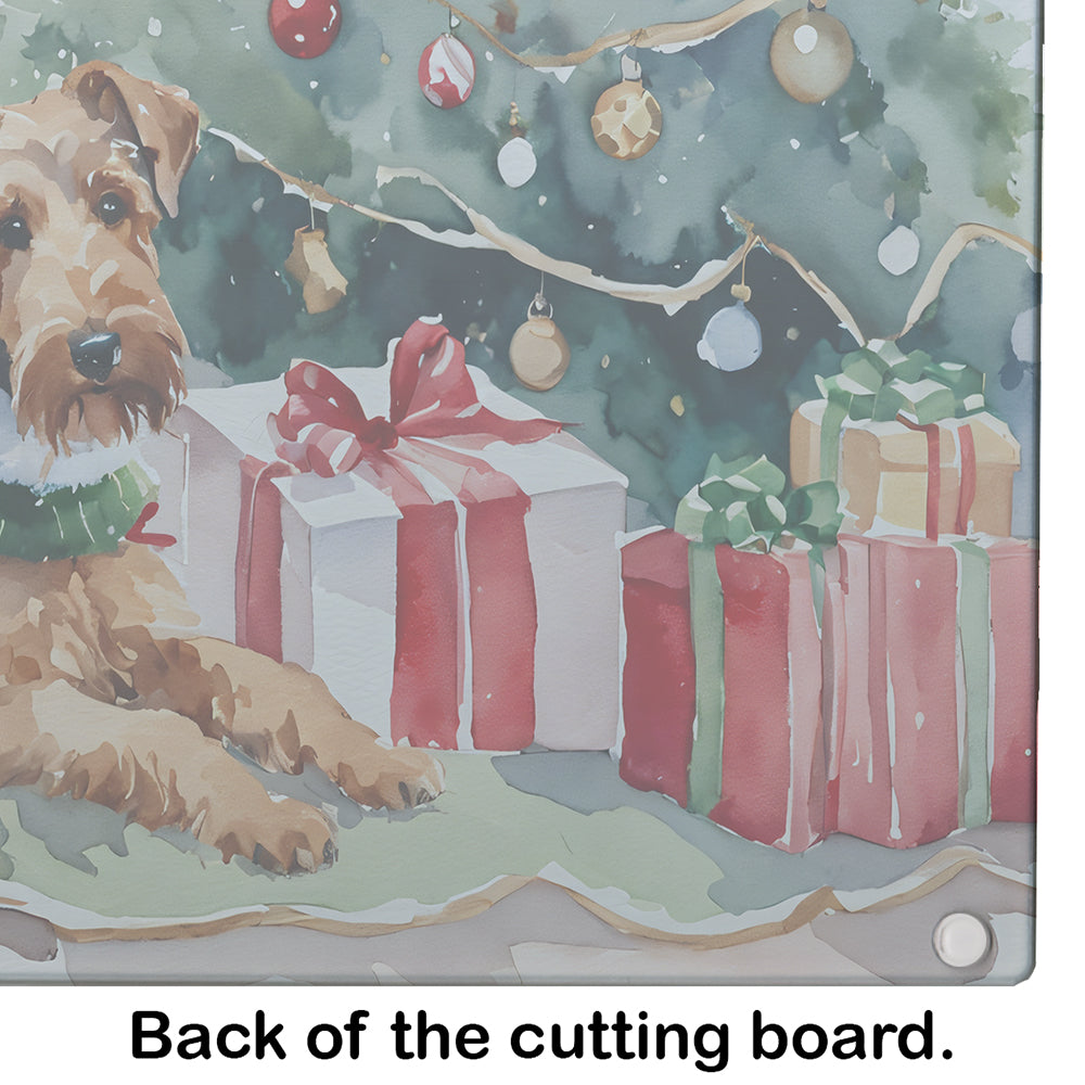 Airedale Terrier Cozy Christmas Glass Cutting Board