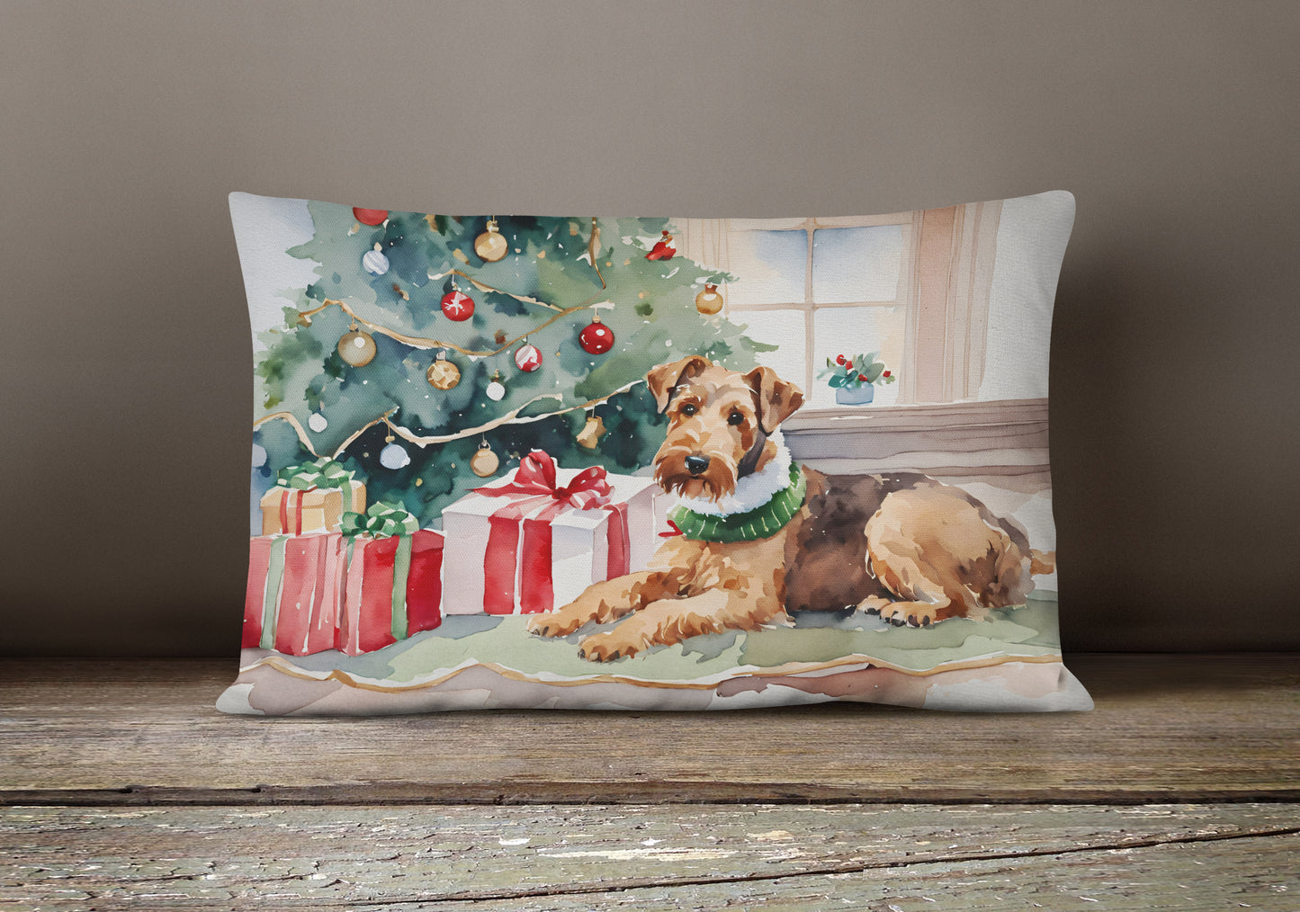 Airedale Terrier Cozy Christmas Throw Pillow