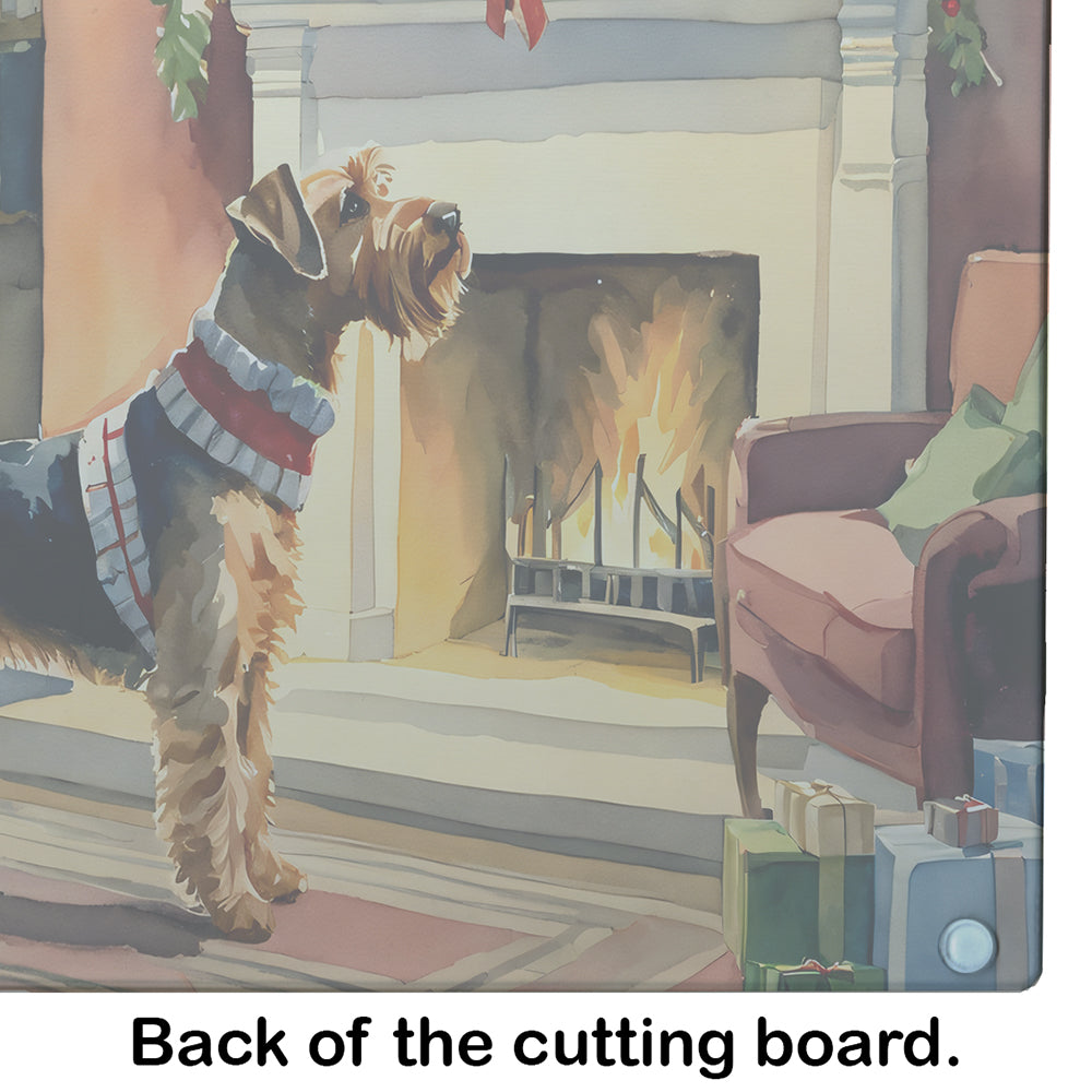 Airedale Terrier Cozy Christmas Glass Cutting Board