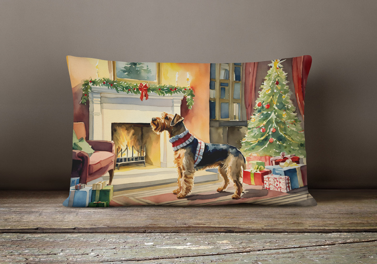 Airedale Terrier Cozy Christmas Throw Pillow