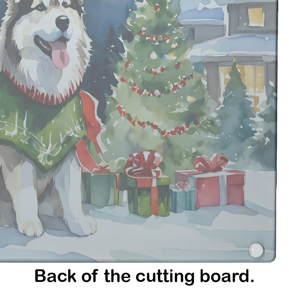 Alaskan Malamute Cozy Christmas Glass Cutting Board