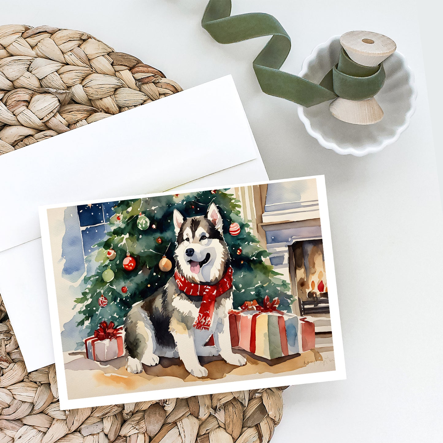 Alaskan Malamute Cozy Christmas Greeting Cards Pack of 8