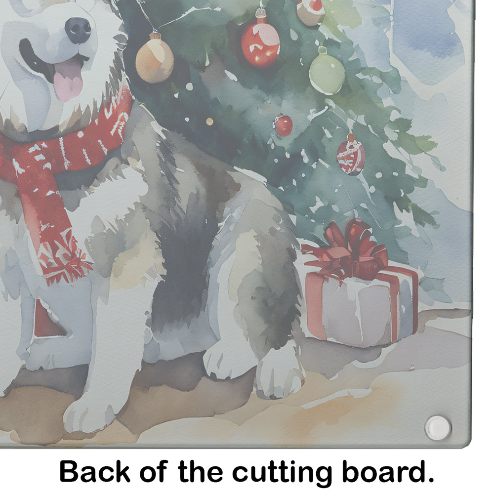 Alaskan Malamute Cozy Christmas Glass Cutting Board