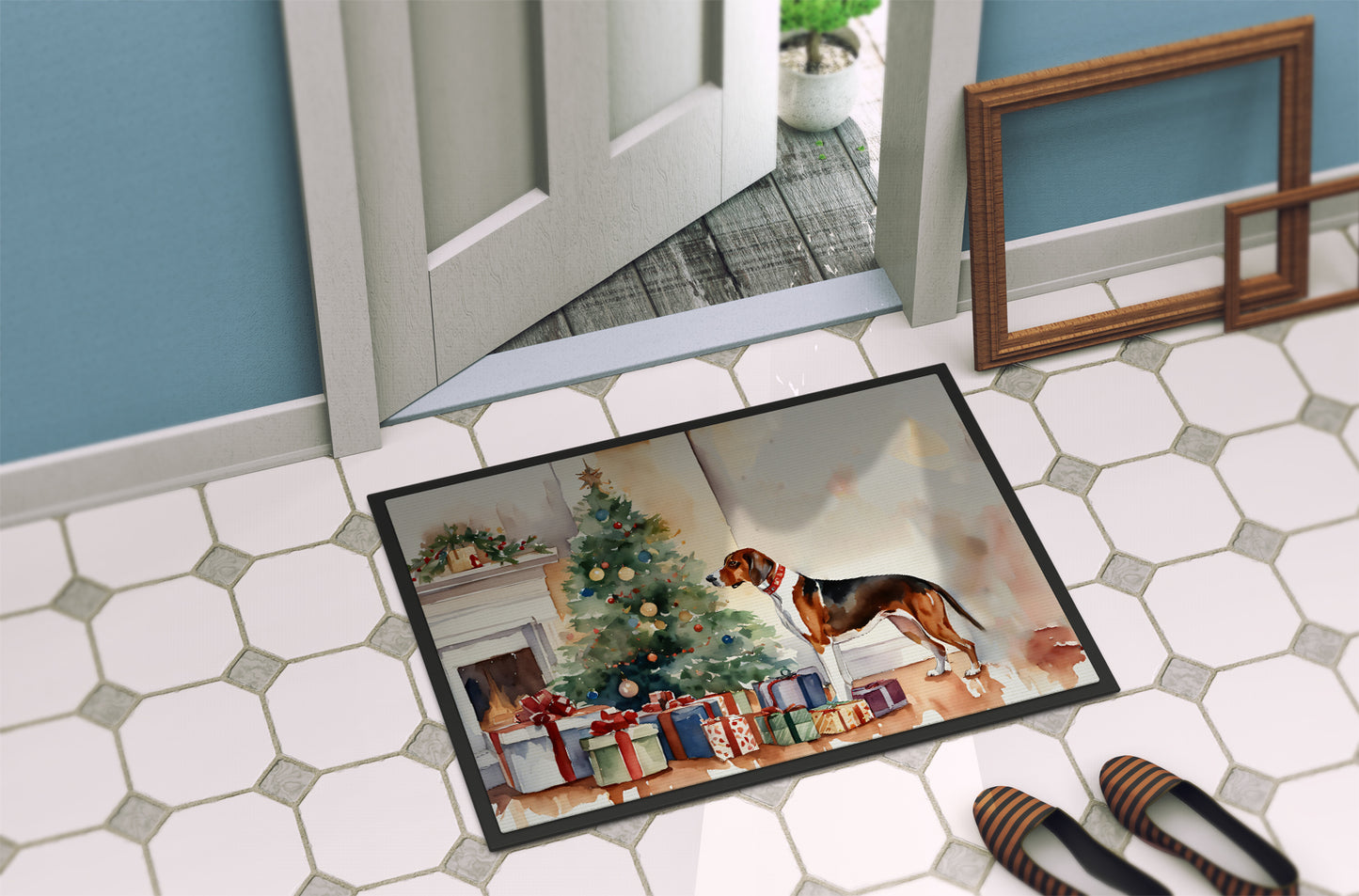 American English Coonhound Cozy Christmas Doormat