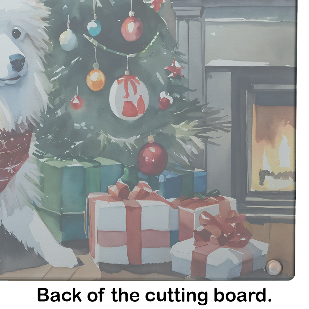 American Eskimo Cozy Christmas Glass Cutting Board