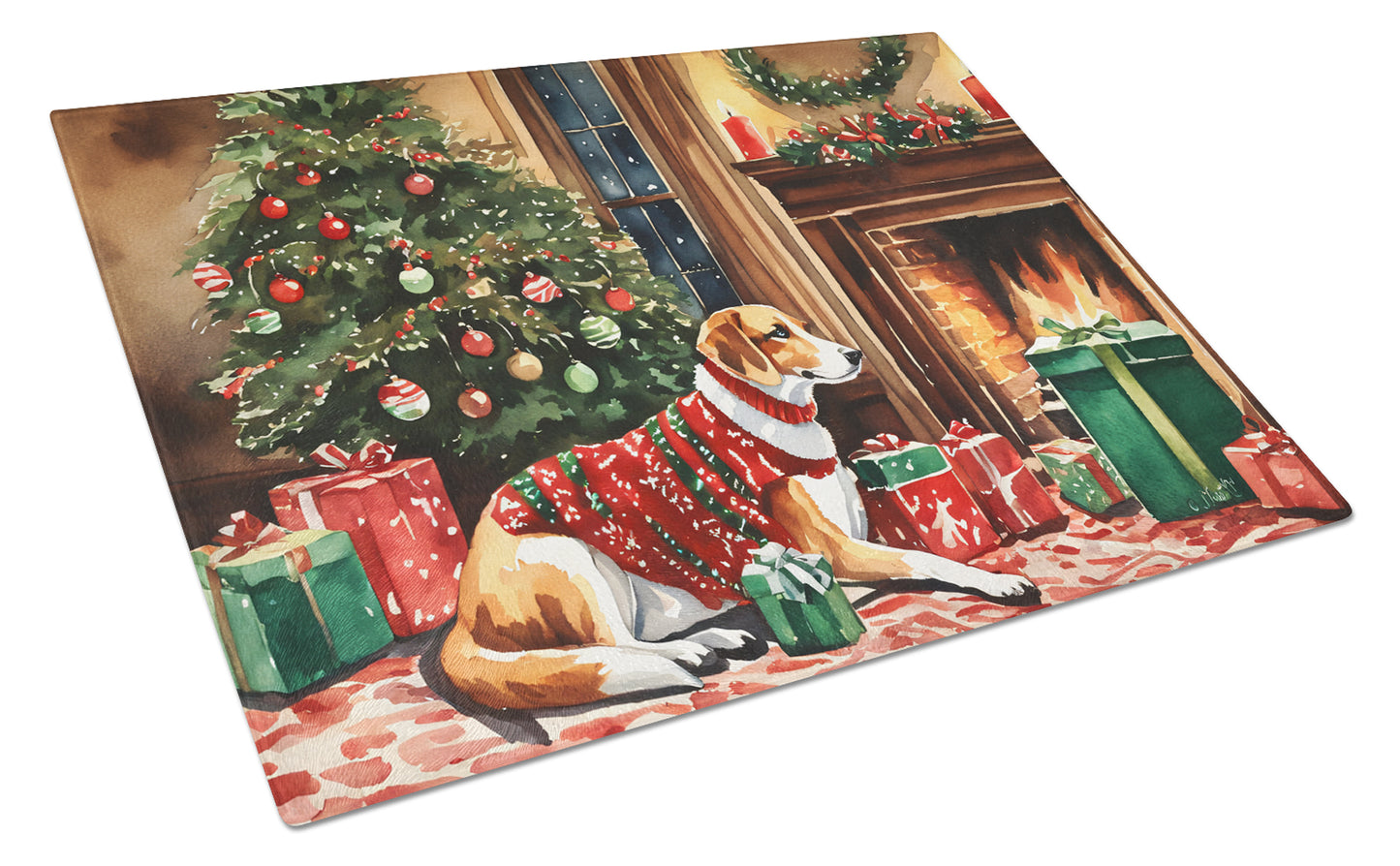 Buy this American Foxhound Cozy Christmas Glass Cutting Board