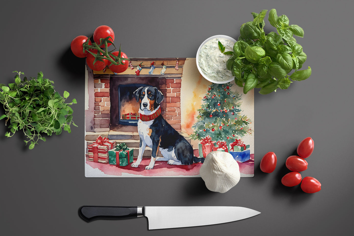 Appenzeller Sennenhund Cozy Christmas Glass Cutting Board