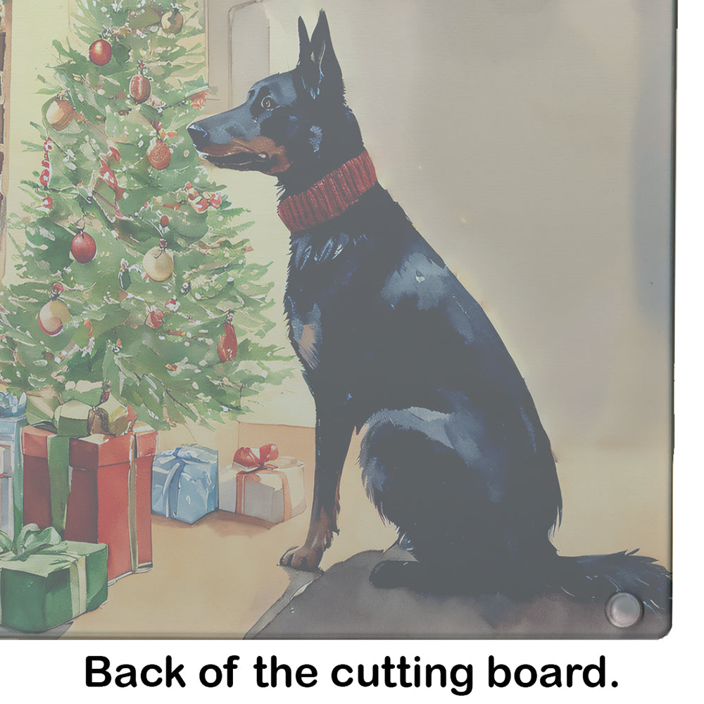 Australian Kelpie Cozy Christmas Glass Cutting Board