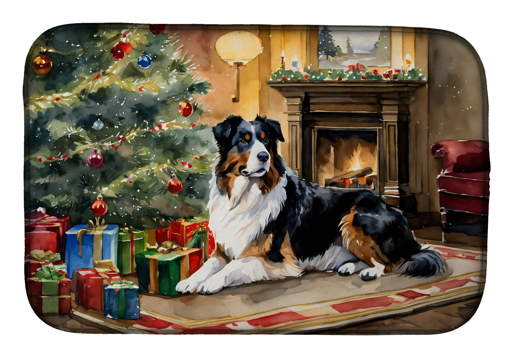 Buy this Australian Shepherd Cozy Christmas Dish Drying Mat