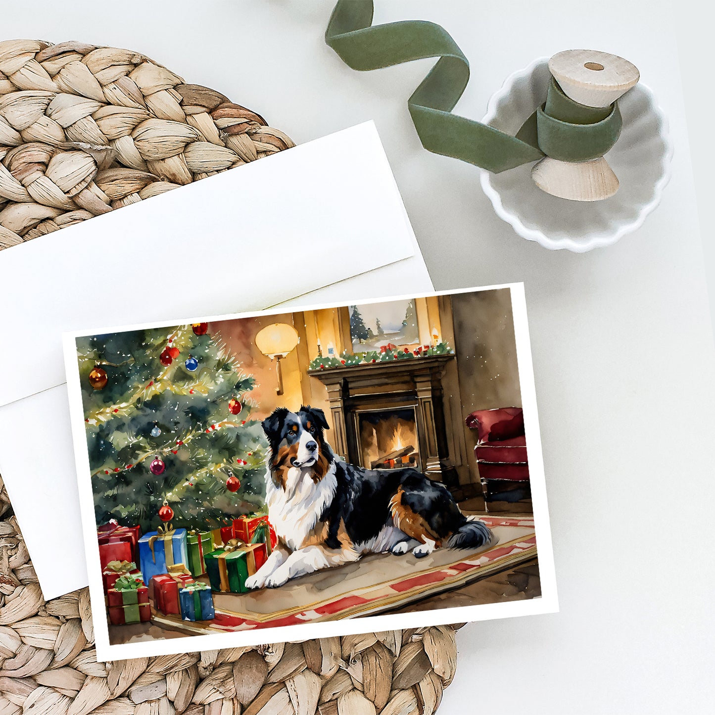 Australian Shepherd Cozy Christmas Greeting Cards Pack of 8