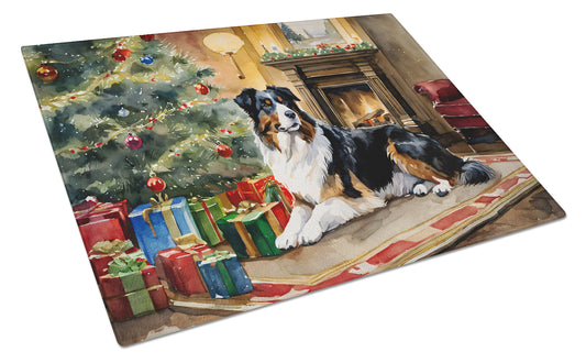 Buy this Australian Shepherd Cozy Christmas Glass Cutting Board