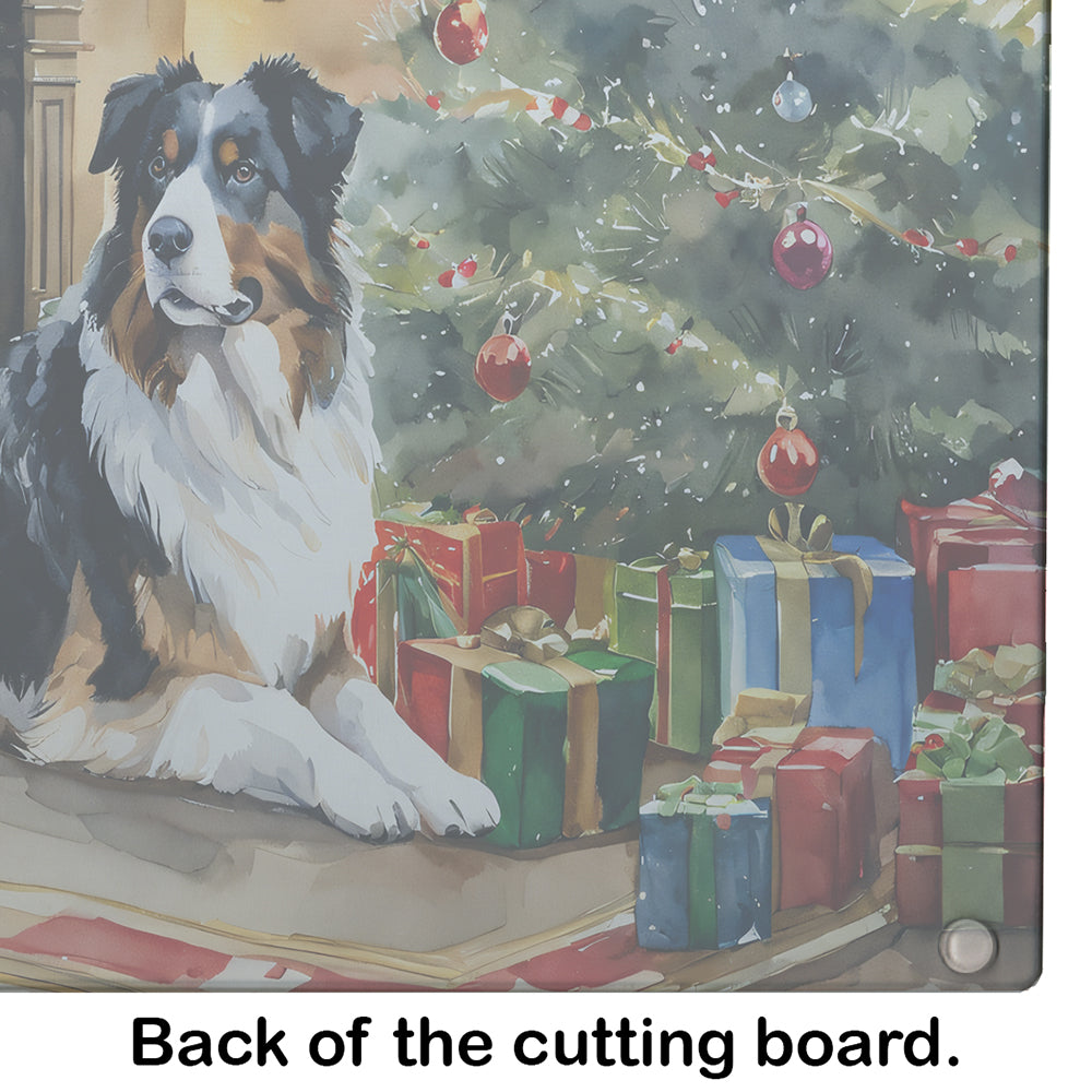 Australian Shepherd Cozy Christmas Glass Cutting Board