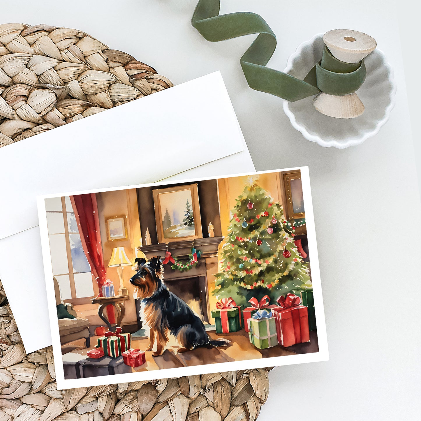 Australian Terrier Cozy Christmas Greeting Cards Pack of 8