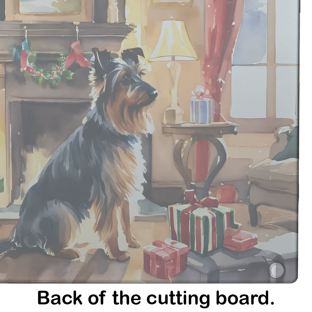 Australian Terrier Cozy Christmas Glass Cutting Board