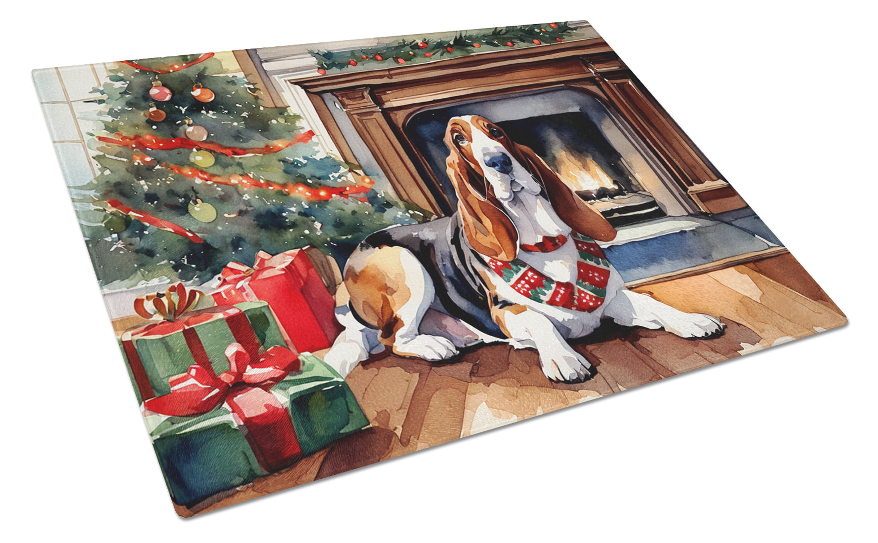 Buy this Basset Hound Cozy Christmas Glass Cutting Board