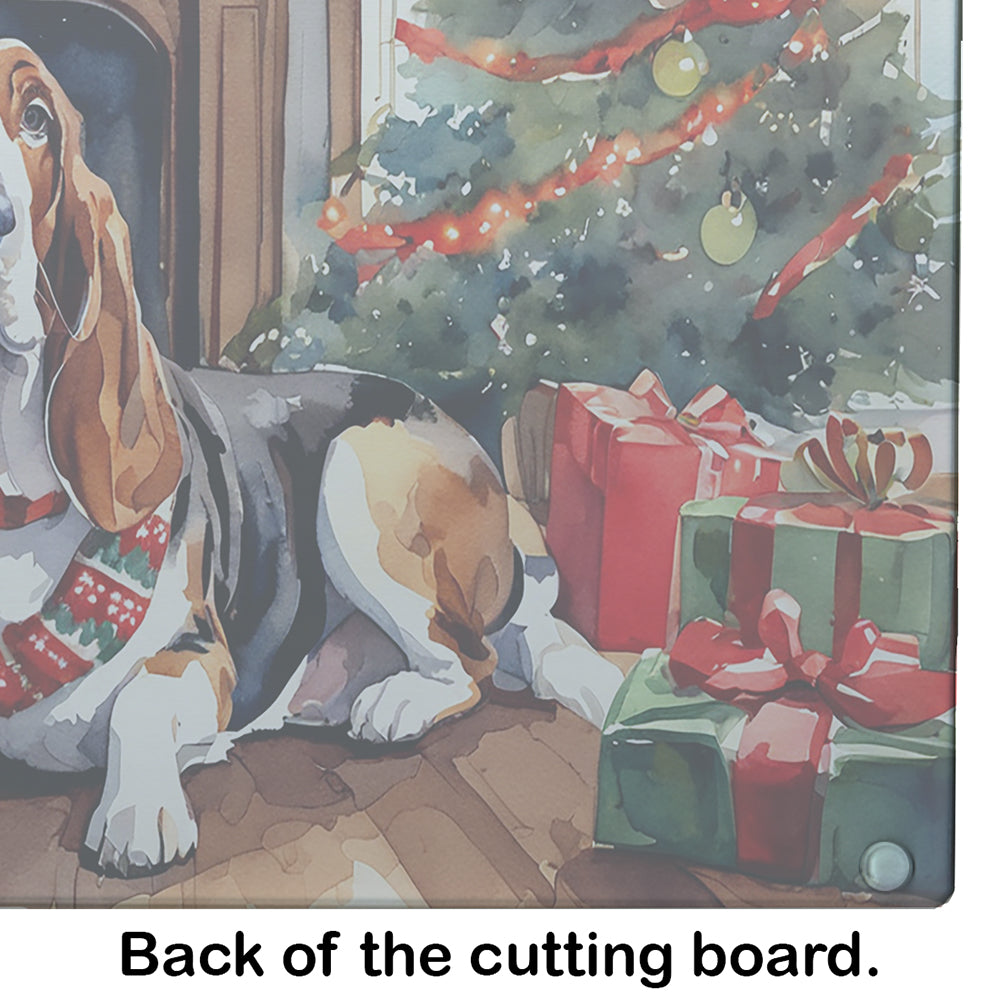 Basset Hound Cozy Christmas Glass Cutting Board