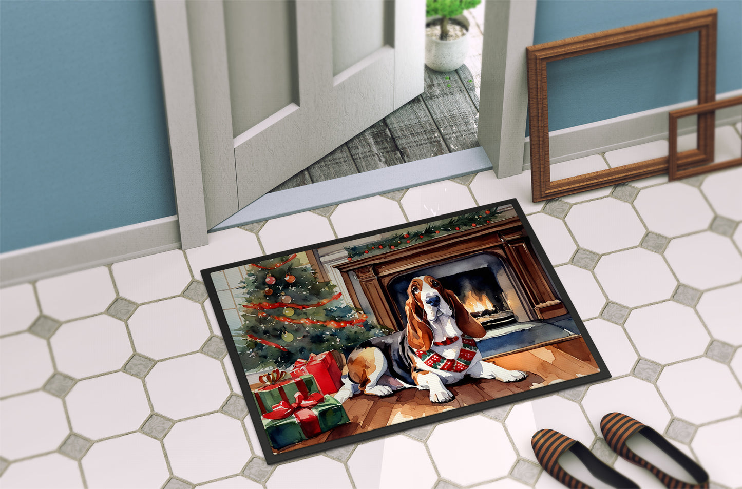 Basset Hound Cozy Christmas Doormat